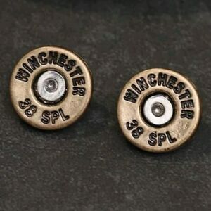 New Fp WINCHESTER 38 spl  BULLET western Cowboy Stud Earrings
